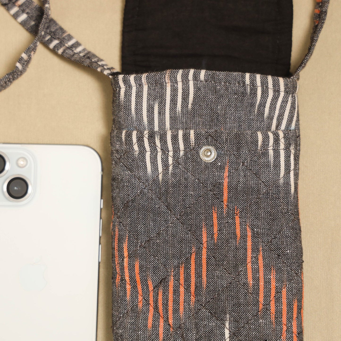 Grey Pochampally Ikat Cotton Sling Mobile Pouch