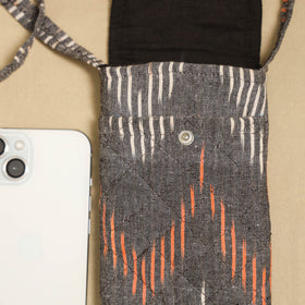 Grey Pochampally Ikat Cotton Sling Mobile Pouch