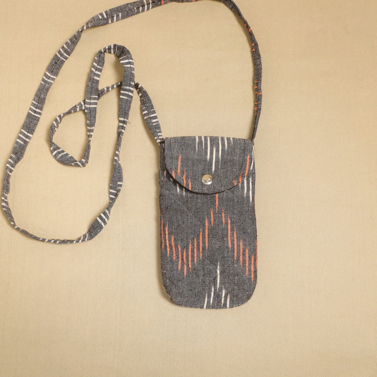 Grey Pochampally Ikat Cotton Sling Mobile Pouch