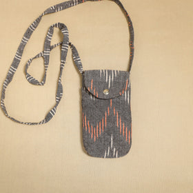 Grey Pochampally Ikat Cotton Sling Mobile Pouch