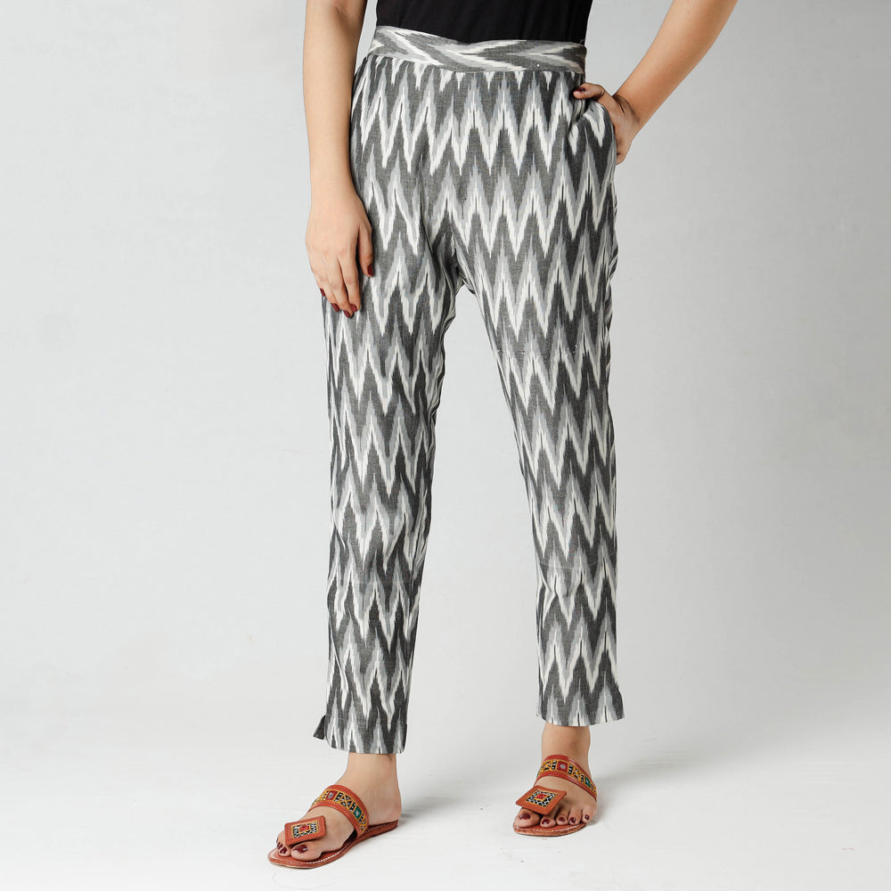 Grey - pochampally ikat cotton tapered casual pant