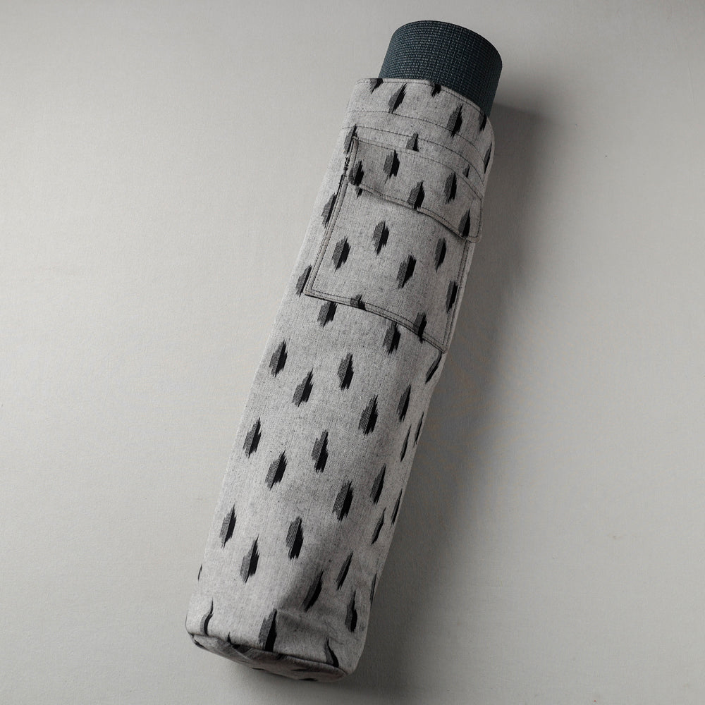 Grey Pochampally Ikat Cotton Yoga Mat Bag 