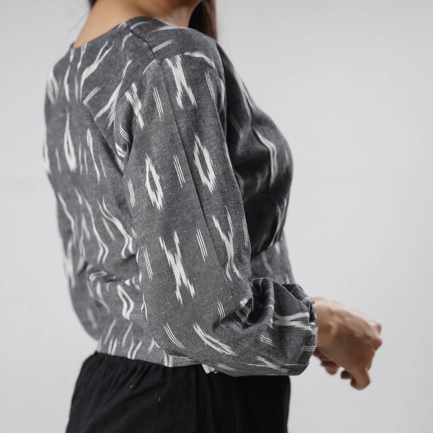  Pochampally Ikat Full Sleeve Cotton Crop Top 