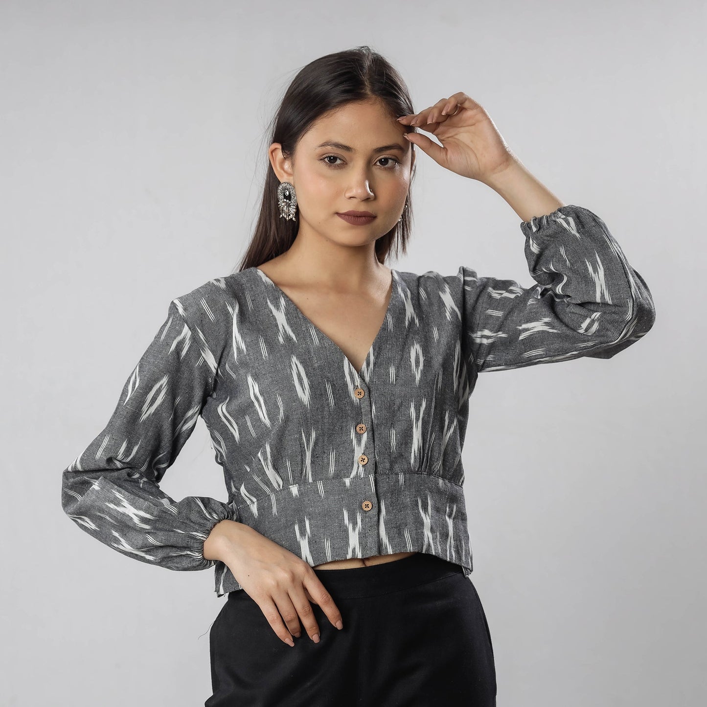  Pochampally Ikat Full Sleeve Cotton Crop Top 