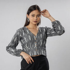  Pochampally Ikat Full Sleeve Cotton Crop Top 