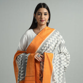 Grey - Pochampally Ikat Handloom Cotton Dupatta with Tassels 13
