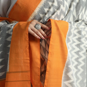 Grey - Pochampally Ikat Handloom Cotton Dupatta with Tassels 13