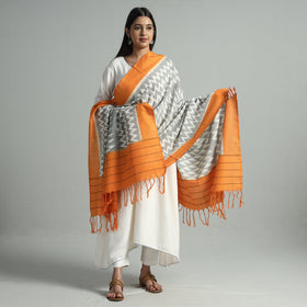 Grey - Pochampally Ikat Handloom Cotton Dupatta with Tassels 13