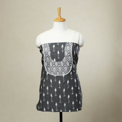 Buy Grey Pochampally Ikat Patchwork Cotton Kurta Material