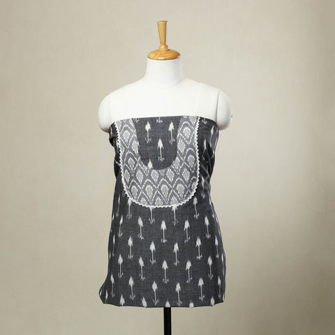 Buy Grey Pochampally Ikat Patchwork Cotton Kurta Material