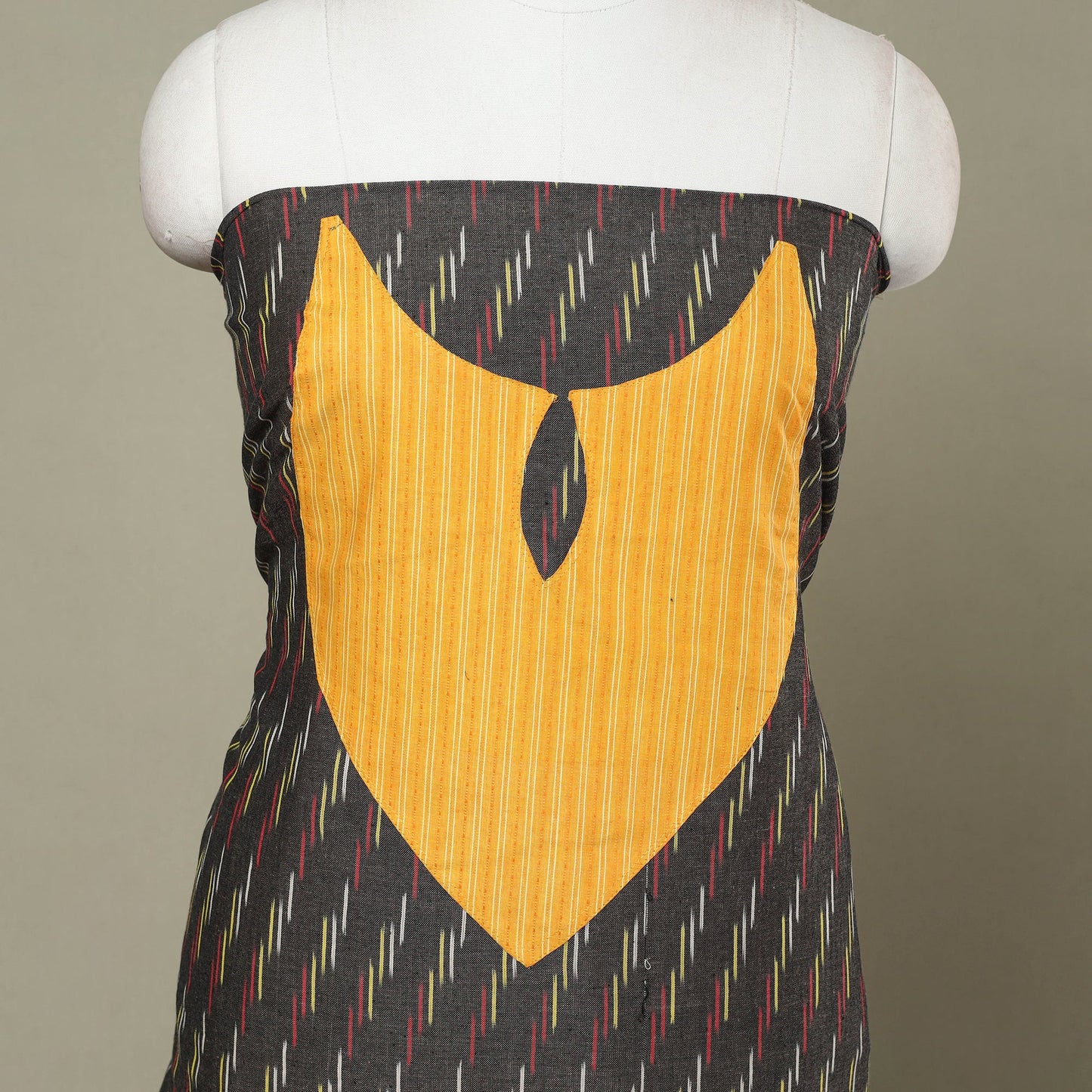 Buy Grey Pochampally Ikat Patchwork Cotton Kurta Material