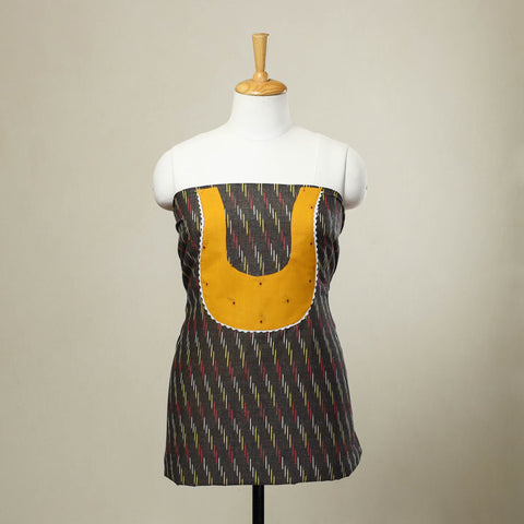 Buy Grey Pochampally Ikat Patchwork Cotton Kurta Material