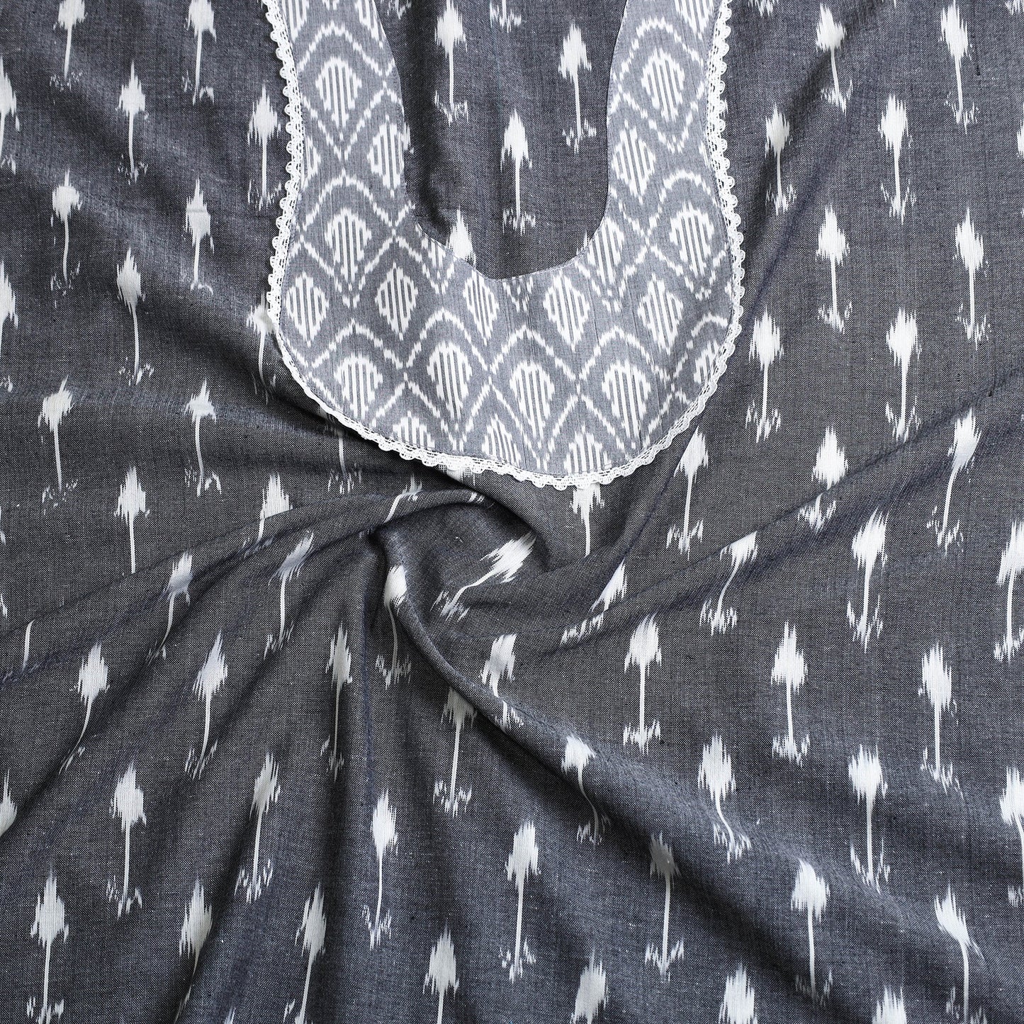 Buy Grey Pochampally Ikat Patchwork Cotton Kurta Material