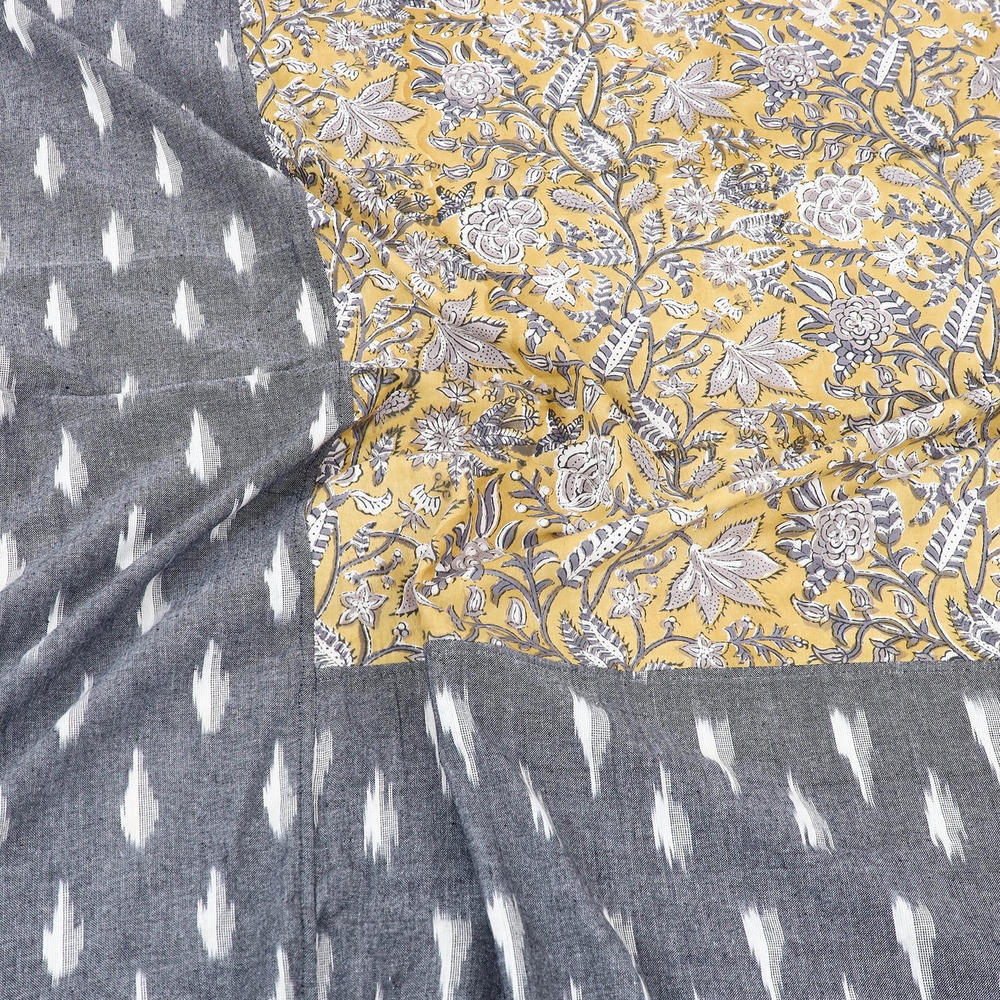Grey - pochampally ikat with sanganeri patch cotton