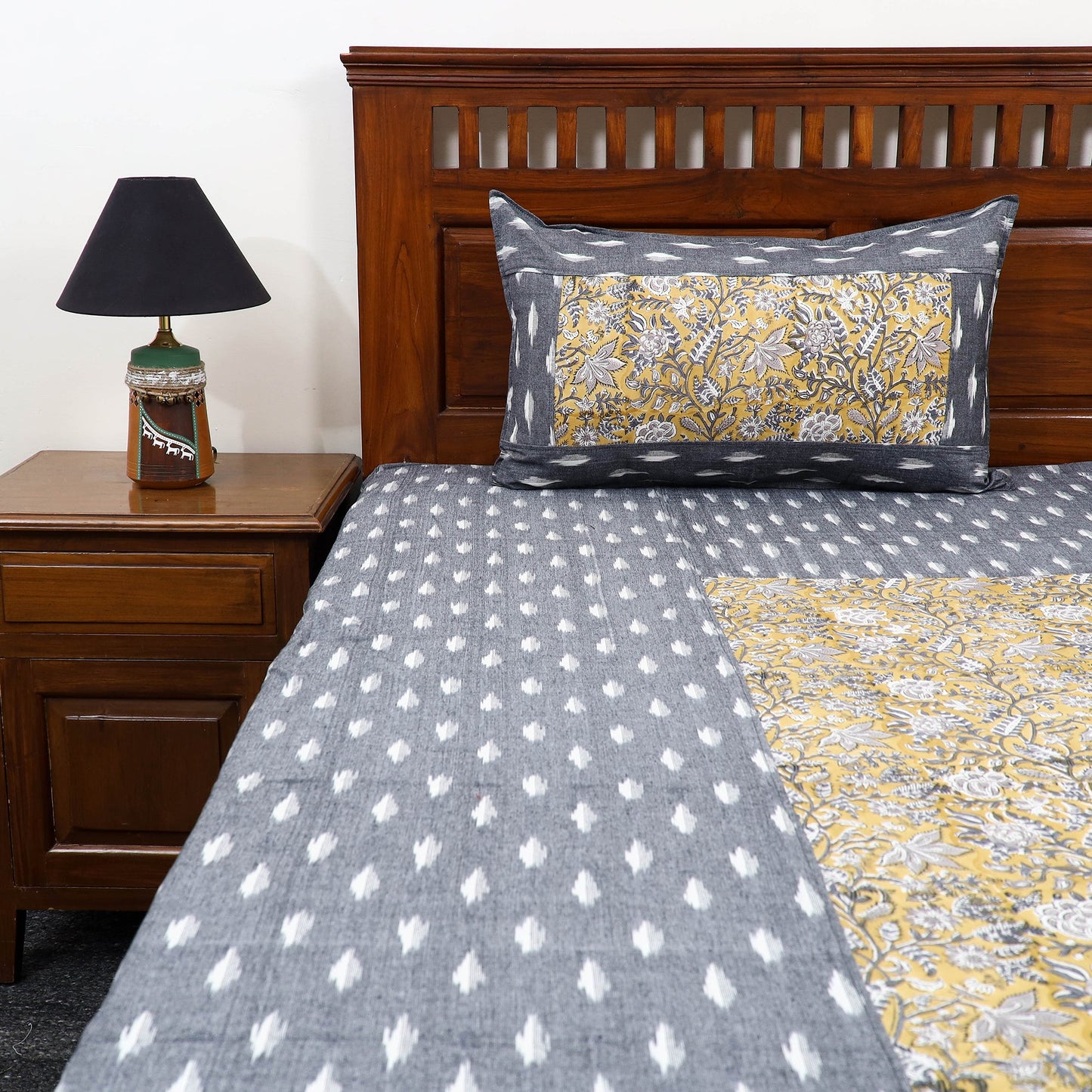 Grey - pochampally ikat with sanganeri patch cotton