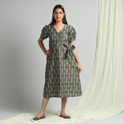 Grey - Pochampally Ikat Weave Cotton Dress