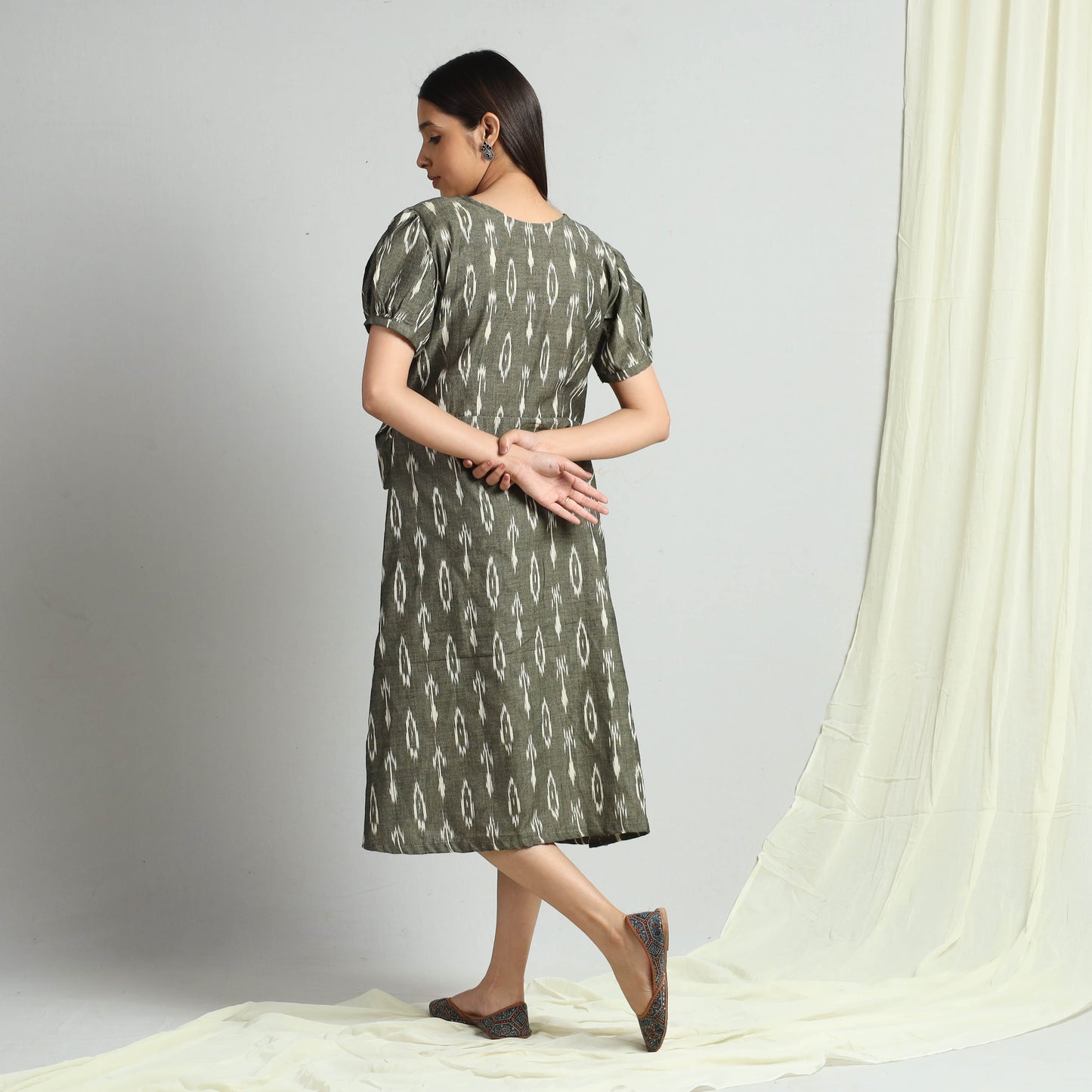 Grey - Pochampally Ikat Weave Cotton Dress