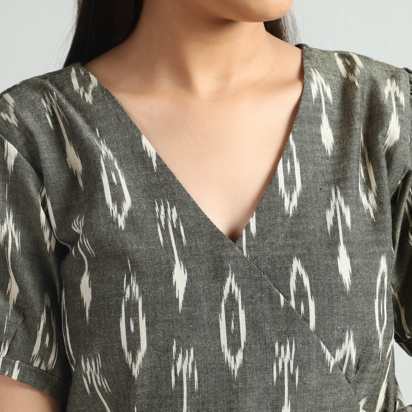 Grey - Pochampally Ikat Weave Cotton Dress