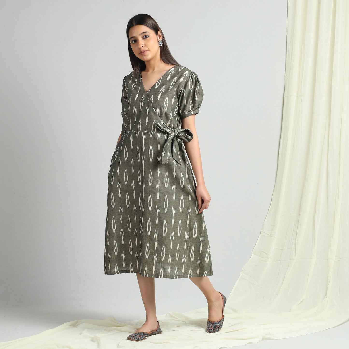Grey - Pochampally Ikat Weave Cotton Dress