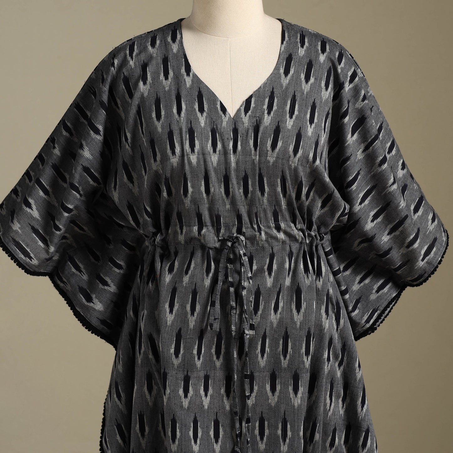 Grey - pochampally ikat weave cotton kaftan (medium) 33