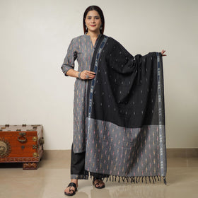  Pochampally Ikat Weave Cotton Kurta with Palazzo & Dupatta Set 01 