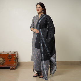  Pochampally Ikat Weave Cotton Kurta with Palazzo & Dupatta Set 01 