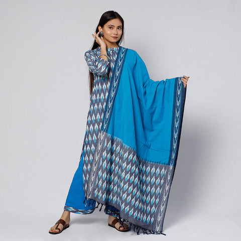 Pochampally ikat weave cotton kurta with palazzo & dupatta