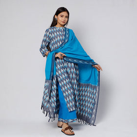 Pochampally ikat weave cotton kurta with palazzo & dupatta