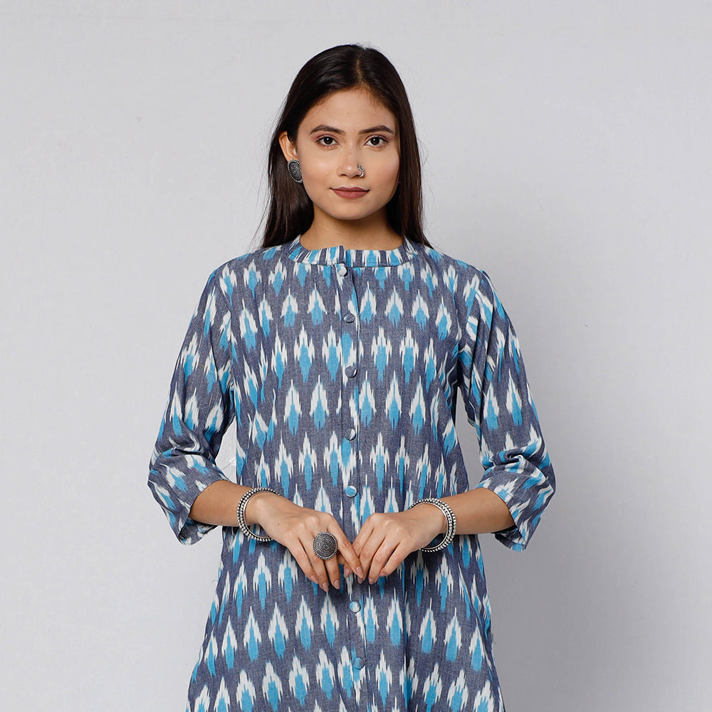 Pochampally ikat weave cotton kurta with palazzo & dupatta