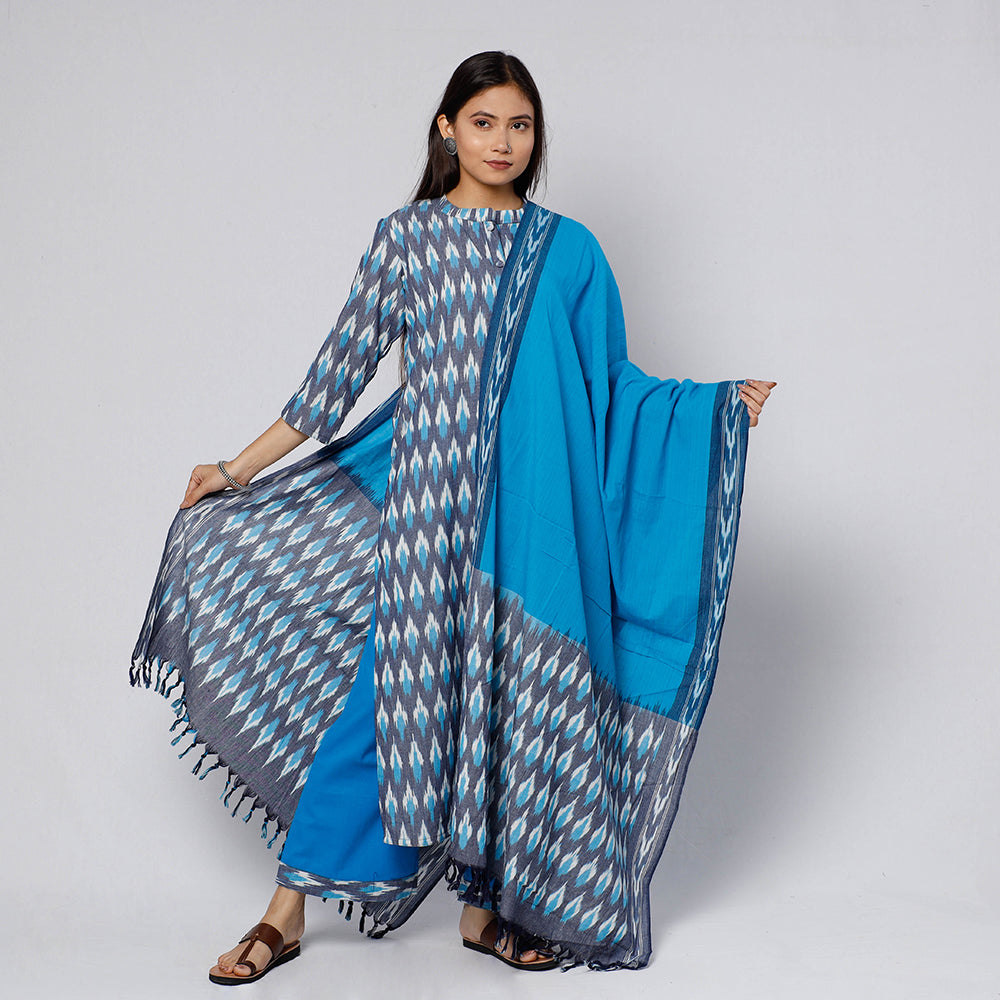 Pochampally ikat weave cotton kurta with palazzo & dupatta
