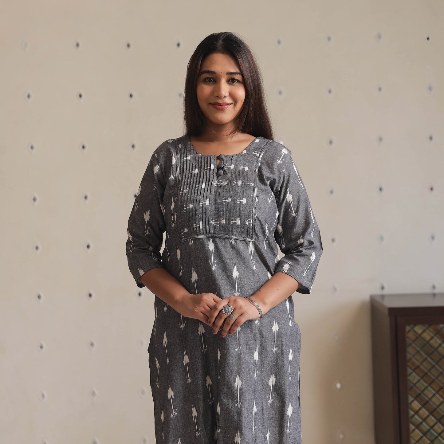  Pochampally Ikat Weave Cotton Long Straight Kurta 02 