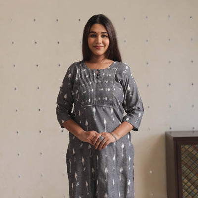  Pochampally Ikat Weave Cotton Long Straight Kurta 02 