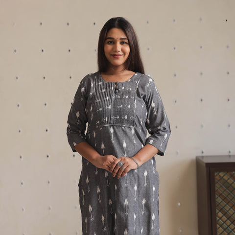  Pochampally Ikat Weave Cotton Long Straight Kurta 02 