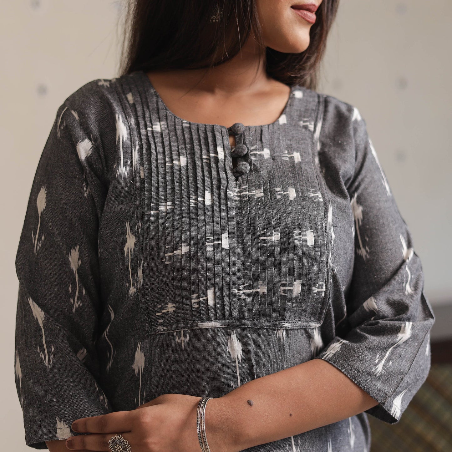  Pochampally Ikat Weave Cotton Long Straight Kurta 02 