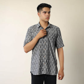 Grey - pochampally ikat weave cotton men half sleeve shirt