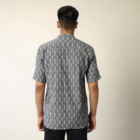 Grey - pochampally ikat weave cotton men half sleeve shirt