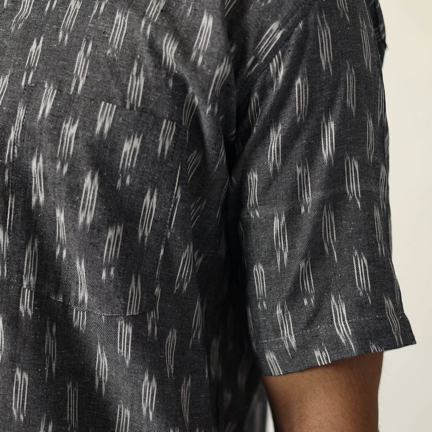 Grey - pochampally ikat weave cotton men half sleeve shirt