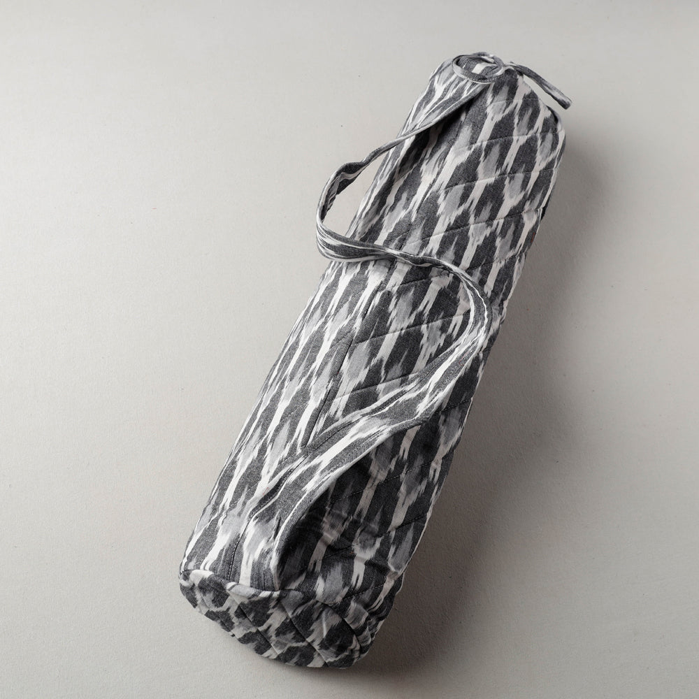 Grey Pochampally Ikat Cotton Quilted Yoga Mat Bag 