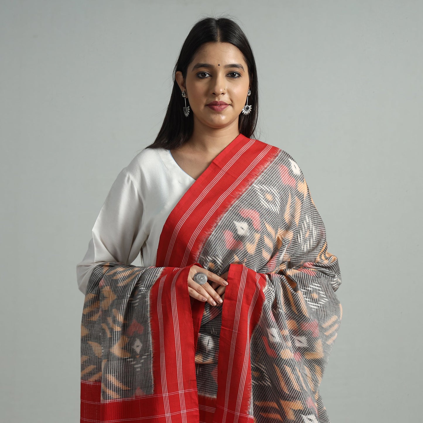  Pochampally Missing Ikat Weave Cotton Handloom Dupatta 46 