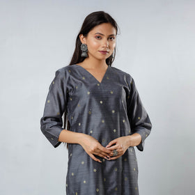 Buy Polka Zari Butta Spun Dupion Silk Long Kurta for Women