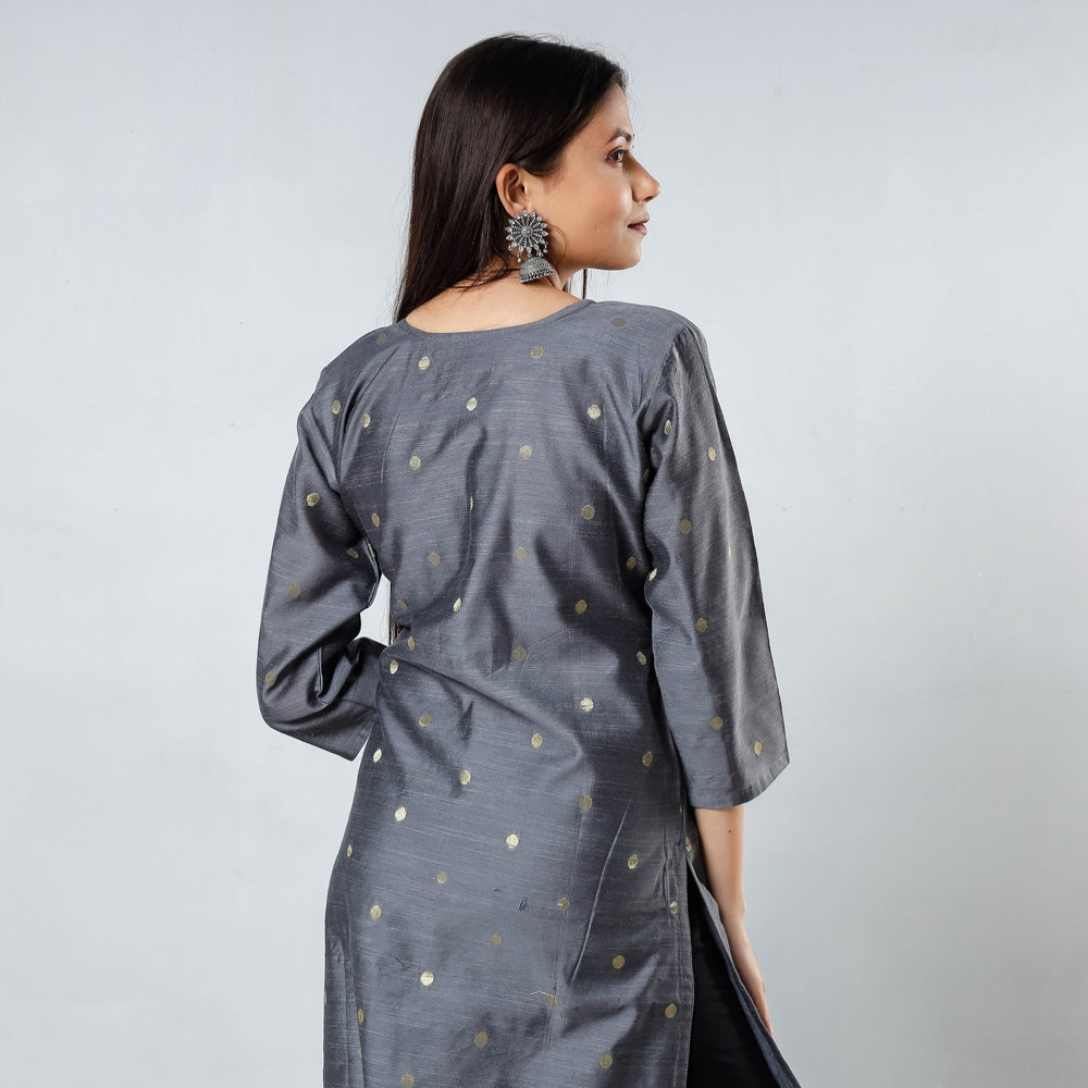 Buy Polka Zari Butta Spun Dupion Silk Long Kurta for Women