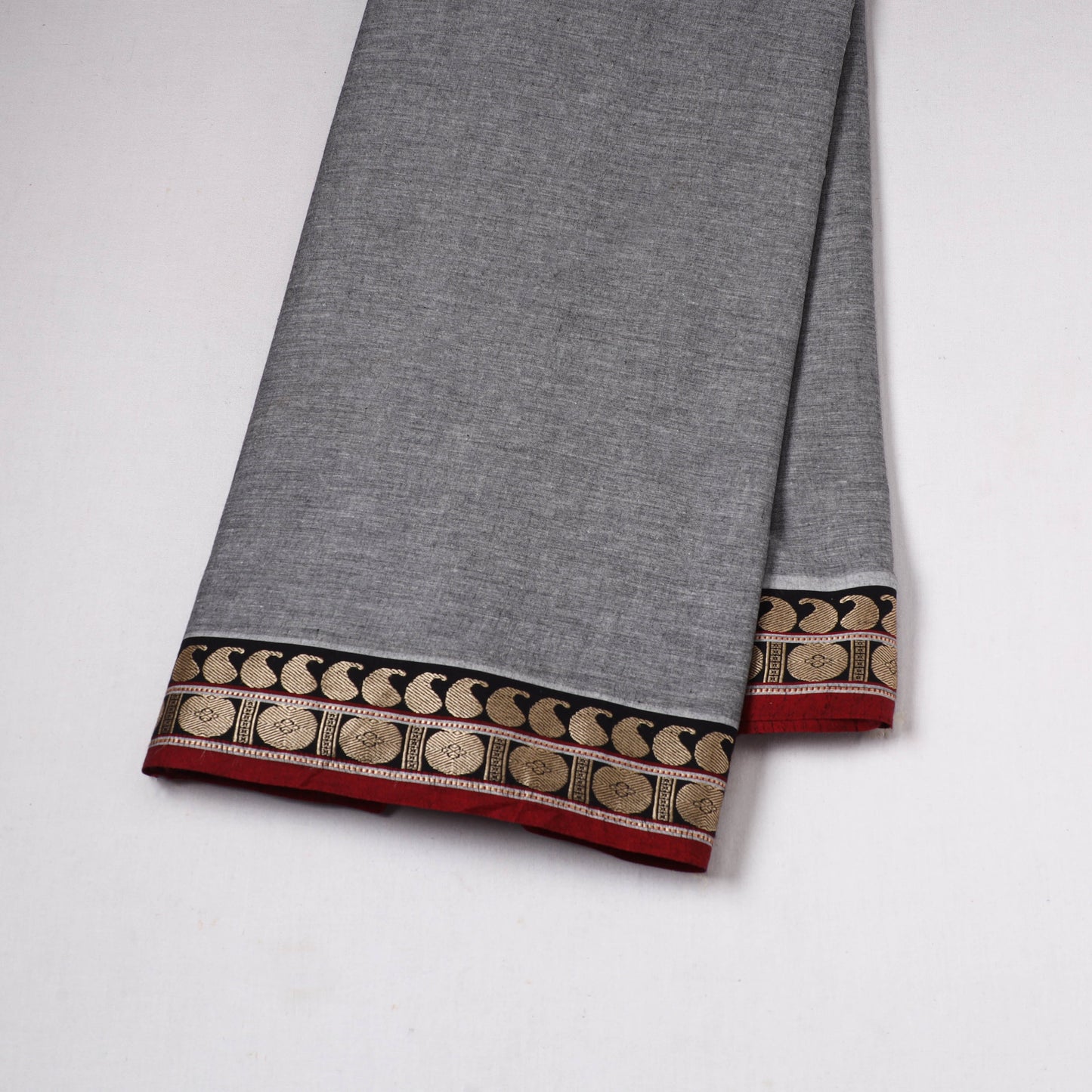 Grey - prewashed cotton thread border dharwad fabric 10