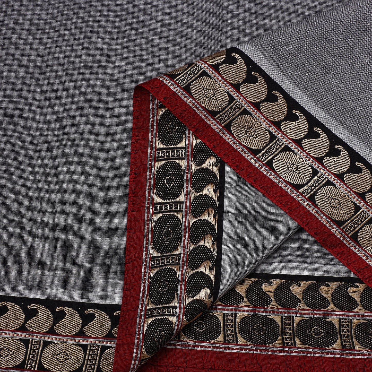 Grey - prewashed cotton thread border dharwad fabric 10