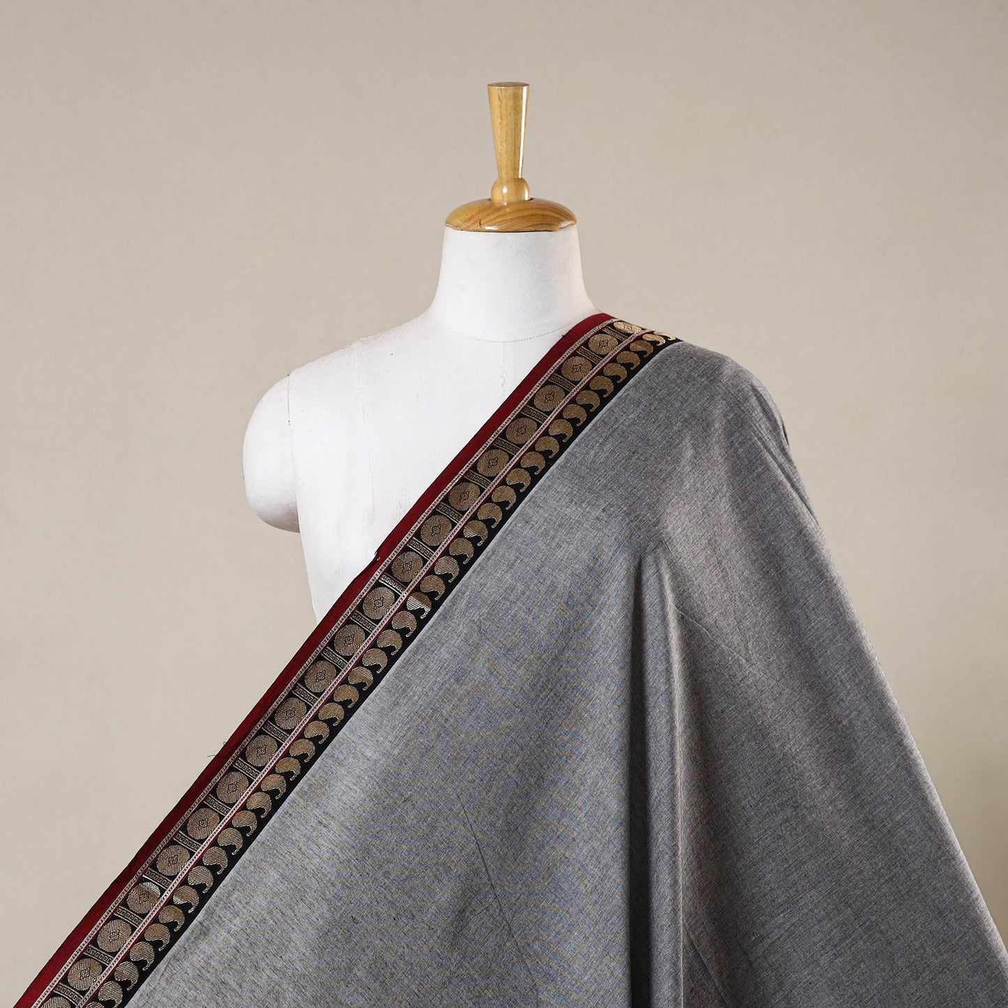 Grey - prewashed cotton thread border dharwad fabric 10