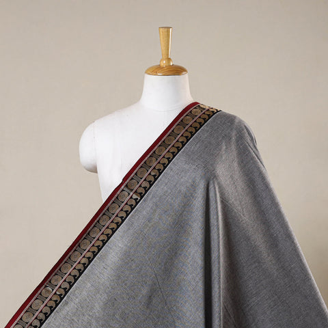 Grey - prewashed cotton thread border dharwad fabric 10