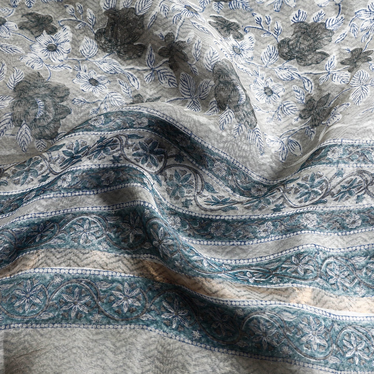 Buy Block Printed Chanderi Silk Sanganeri Saree