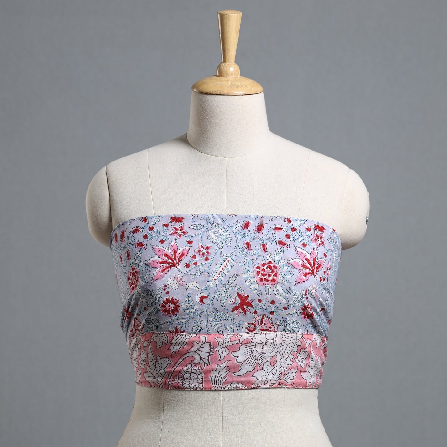 Grey - printed cotton blouse piece 37 - handcrafted