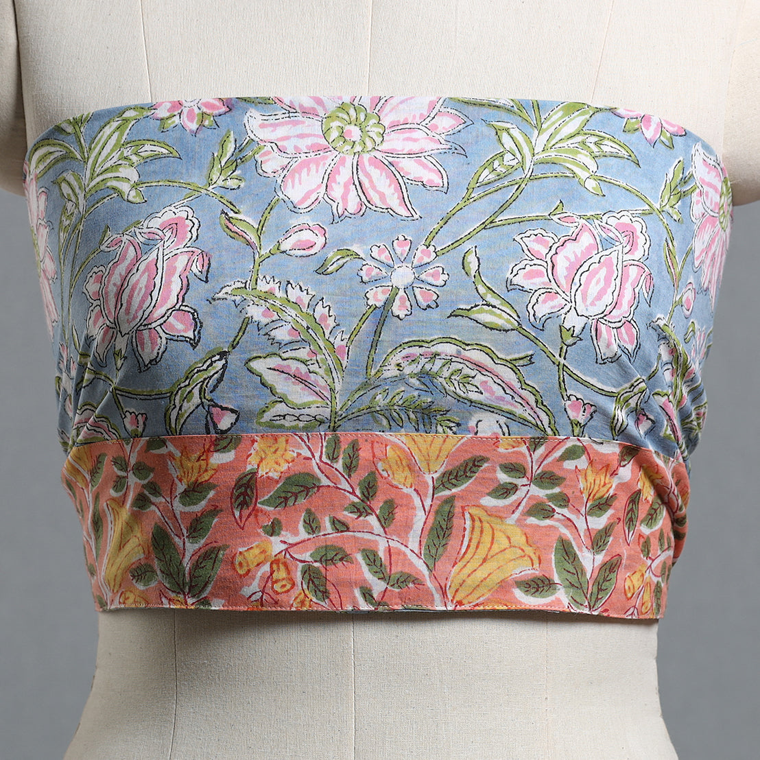 Grey - printed cotton blouse piece 55 - handcrafted