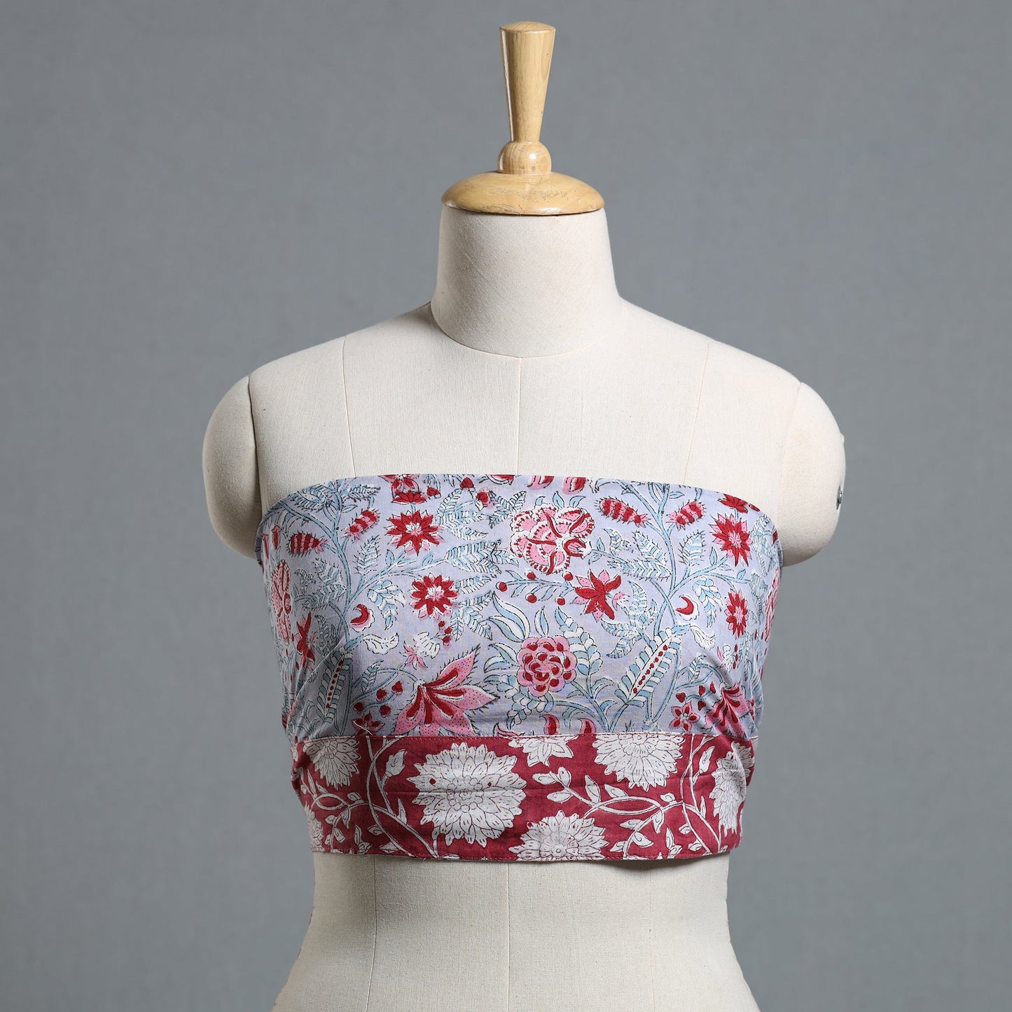 Grey - printed cotton blouse piece 73 - handcrafted