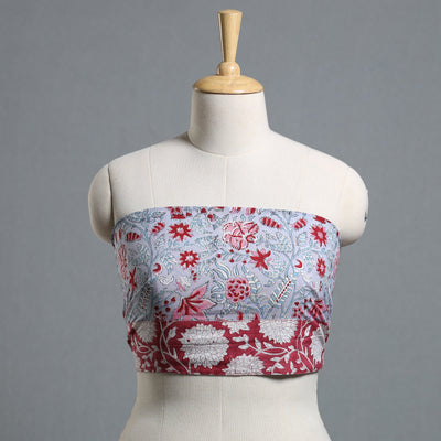 Grey - printed cotton blouse piece 73 - handcrafted